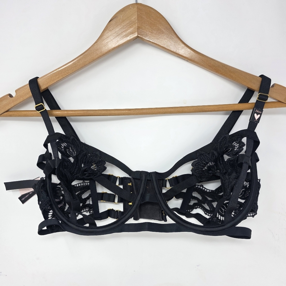 NEW Victoria's Secret Very Sexy Balconette Strappy Floral Barely There Bra 34DD